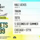 Poster advertising a lawn 4-pack deal: four tickets for $99 at Utah First Amphitheatre, with the lineup listed on the right panel.