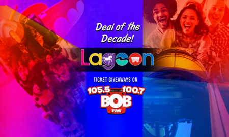 Colorful collage promoting Laycon with 'Deal of the Decade!' and BOB FM ticket giveaways.