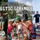 Poster for the 2nd Annual Majestic Scramble at Brighton, featuring kids climbing and playing with event date August 22 and a $30 lift-ticket note.
